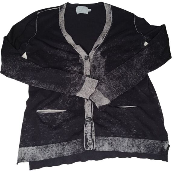 Michael Stars Black & Gray Button Front Cardigan Sweater 100% Cotton - Size 2 - Picture 2 of 12